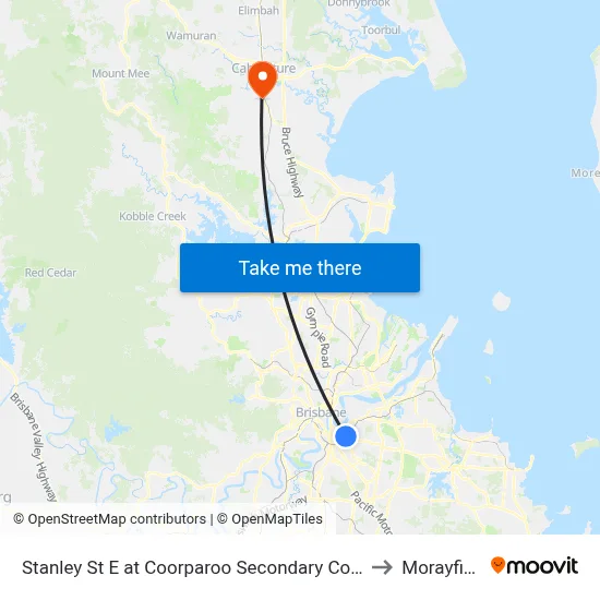 Stanley St E at Coorparoo Secondary College to Morayfield map