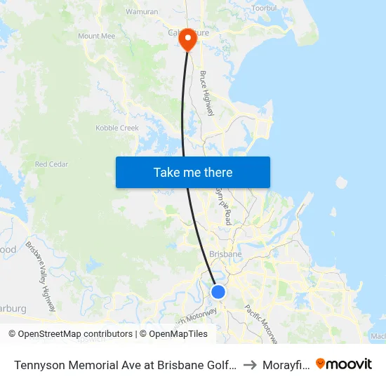Tennyson Memorial Ave at Brisbane Golf, Stop 36 to Morayfield map