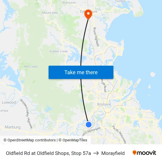 Oldfield Rd at Oldfield Shops, Stop 57a to Morayfield map