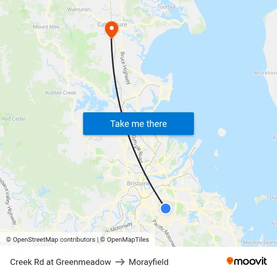 Creek Rd at Greenmeadow to Morayfield map