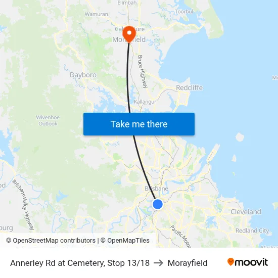 Annerley Rd at Cemetery, Stop 13/18 to Morayfield map