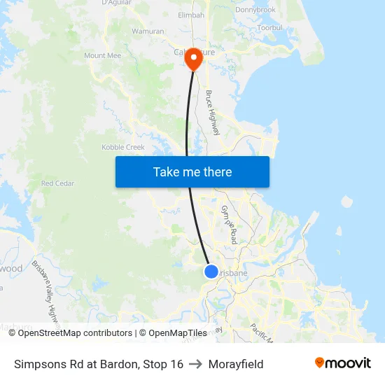 Simpsons Rd at Bardon, Stop 16 to Morayfield map