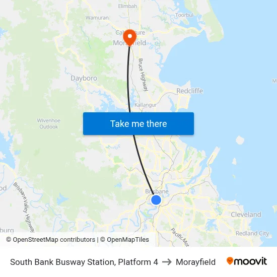 South Bank Busway Station, Platform 4 to Morayfield map