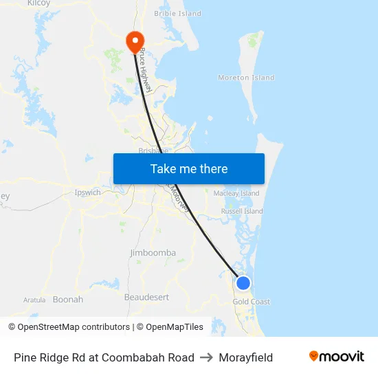 Pine Ridge Rd at Coombabah Road to Morayfield map