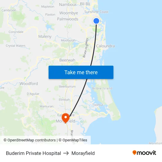 Buderim Private Hospital to Morayfield map