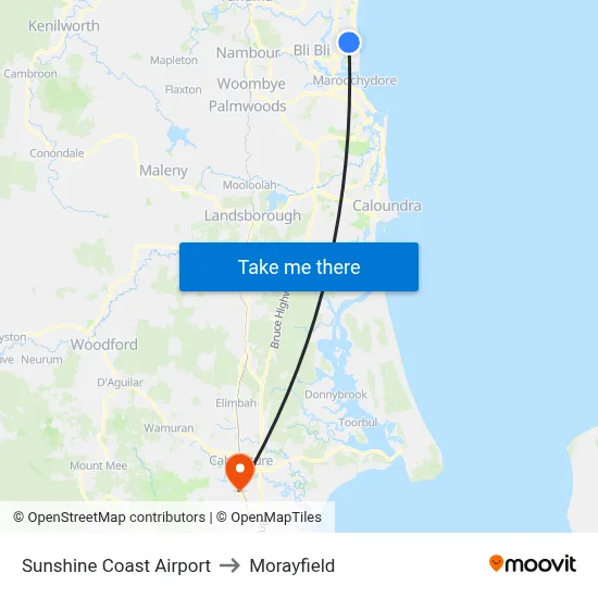 Sunshine Coast Airport to Morayfield map