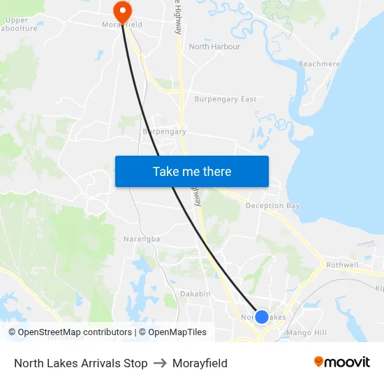 North Lakes Arrivals Stop to Morayfield map