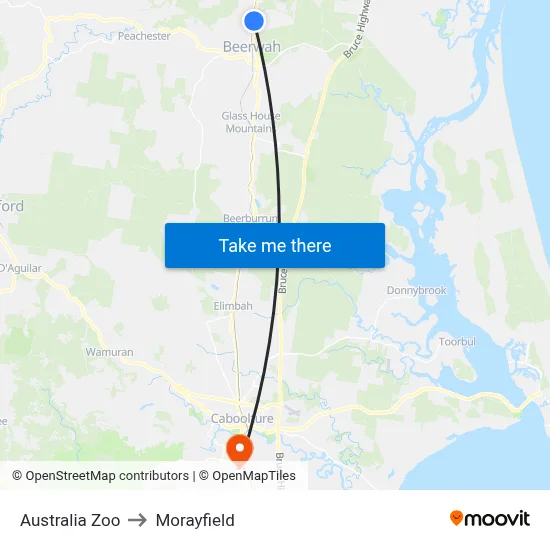 Australia Zoo to Morayfield map