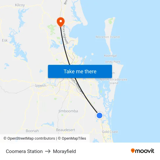 Coomera Station to Morayfield map