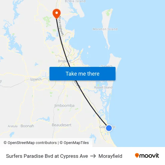 Surfers Paradise Bvd at Cypress Ave to Morayfield map