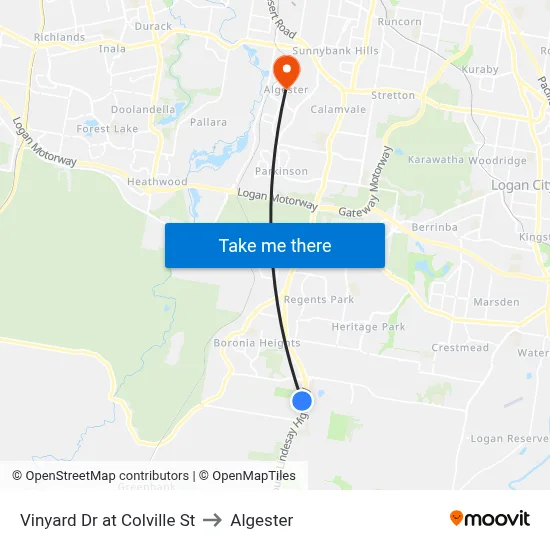 Vinyard Dr at Colville St to Algester map