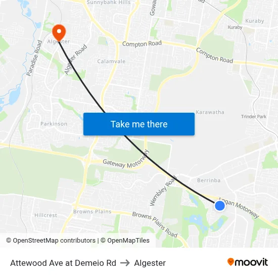 Attewood Ave at Demeio Rd to Algester map