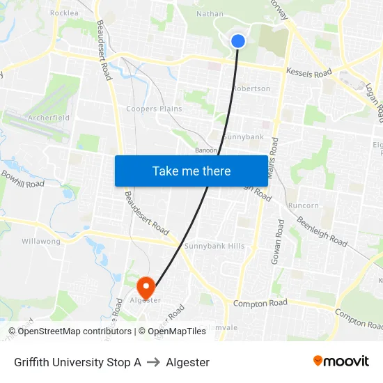 Griffith University Stop A to Algester map