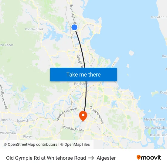 Old Gympie Rd at Whitehorse Road to Algester map