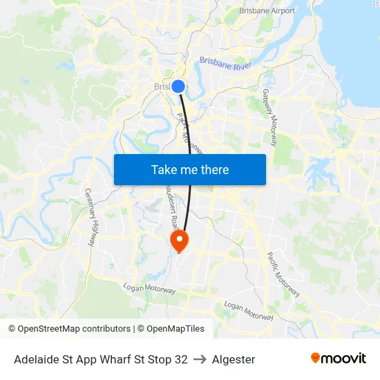 Adelaide St App Wharf St Stop 32 to Algester map
