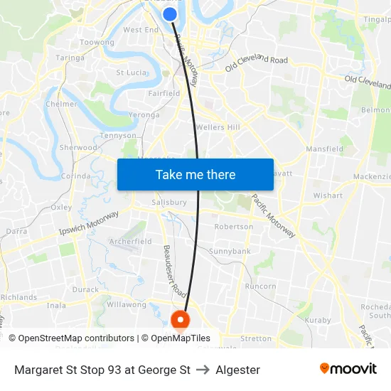 Margaret St Stop 93 at George St to Algester map