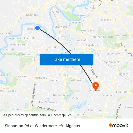 Sinnamon Rd at Windermere to Algester map