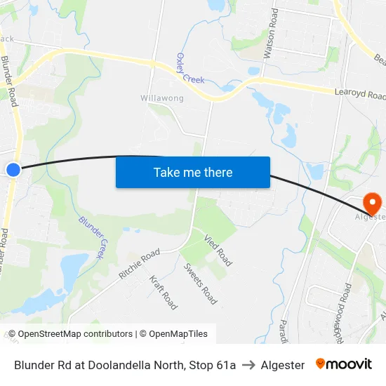 Blunder Rd at Doolandella North, Stop 61a to Algester map