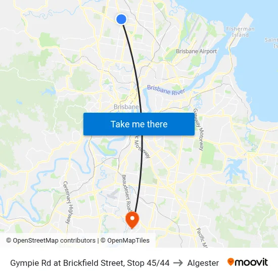 Gympie Rd at Brickfield Street, Stop 45/44 to Algester map