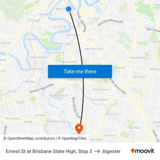 Ernest St at Brisbane State High, Stop 3 to Algester map