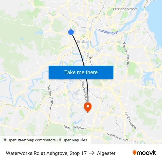 Waterworks Rd at Ashgrove, Stop 17 to Algester map