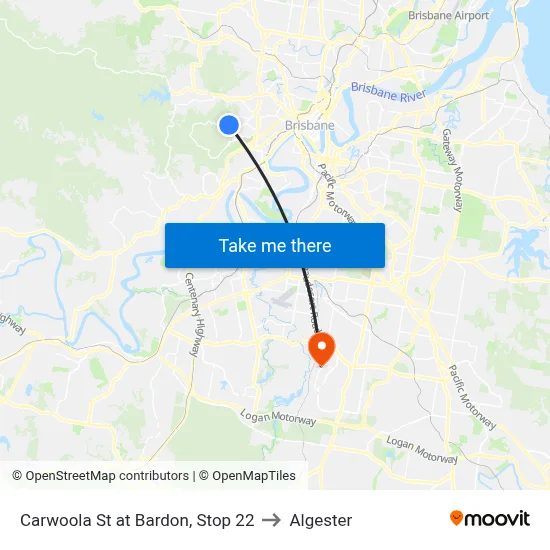 Carwoola St at Bardon, Stop 22 to Algester map