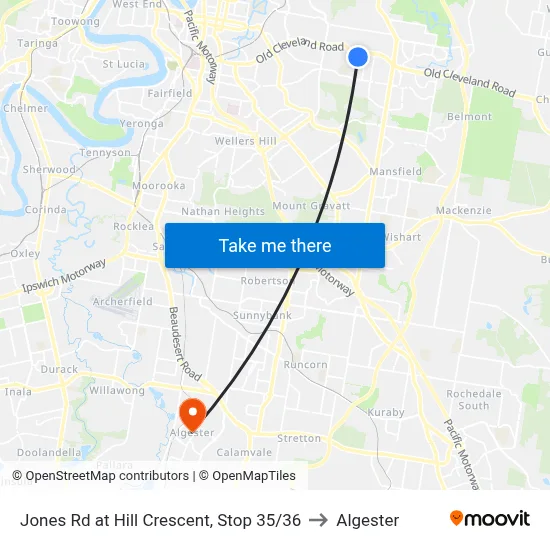Jones Rd at Hill Crescent, Stop 35/36 to Algester map