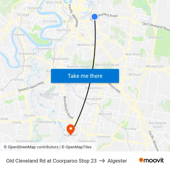 Old Cleveland Rd at Coorparoo Stop 23 to Algester map