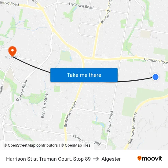Harrison St at Truman Court, Stop 89 to Algester map