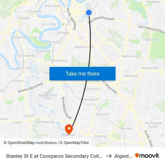Stanley St E at Coorparoo Secondary College to Algester map