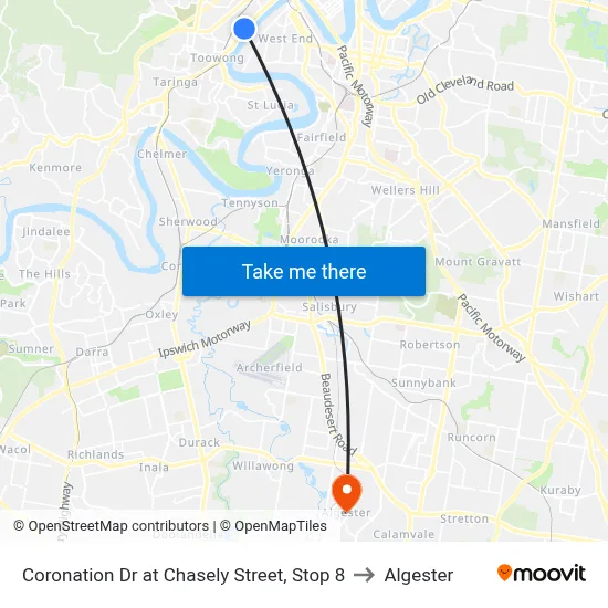 Coronation Dr at Chasely Street, Stop 8 to Algester map