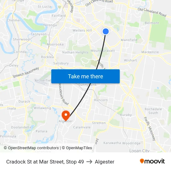Cradock St at Mar Street, Stop 49 to Algester map