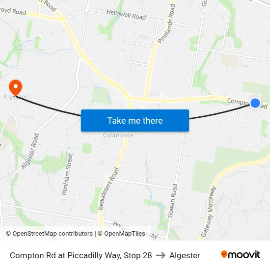 Compton Rd at Piccadilly Way, Stop 28 to Algester map