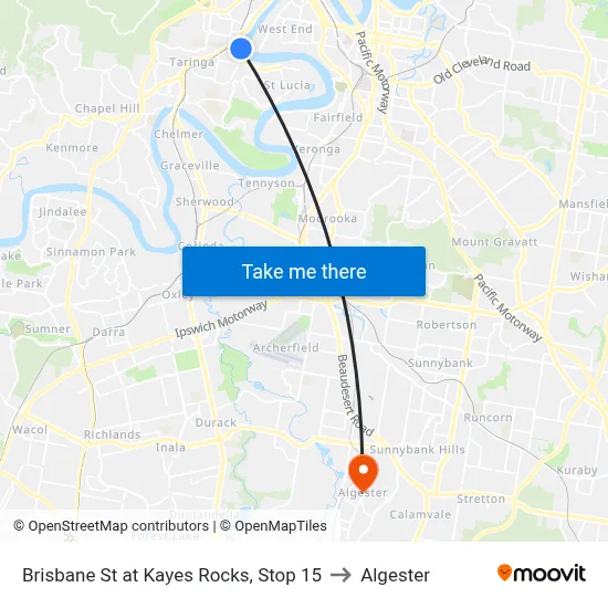 Brisbane St at Kayes Rocks, Stop 15 to Algester map