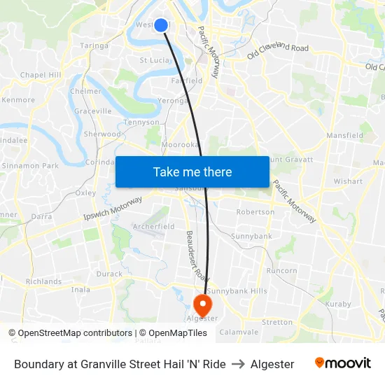 Boundary at Granville Street Hail 'N' Ride to Algester map
