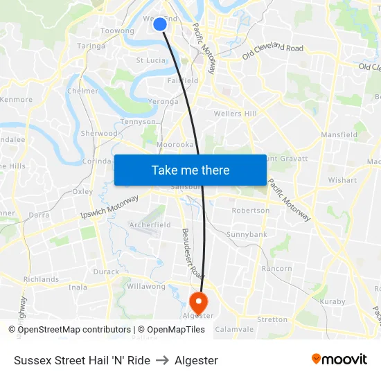 Sussex Street Hail 'N' Ride to Algester map