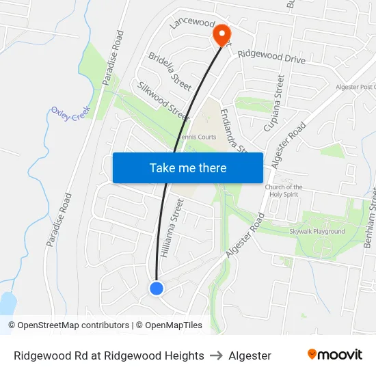 Ridgewood Rd at Ridgewood Heights to Algester map