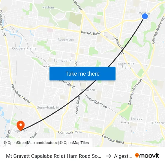 Mt Gravatt Capalaba Rd at Ham Road South to Algester map