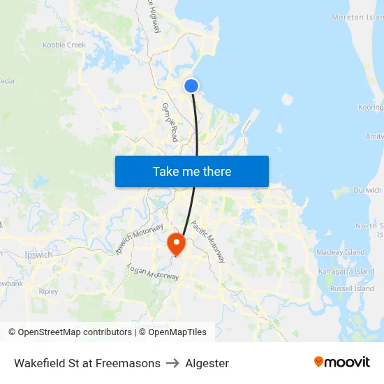 Wakefield St at Freemasons to Algester map