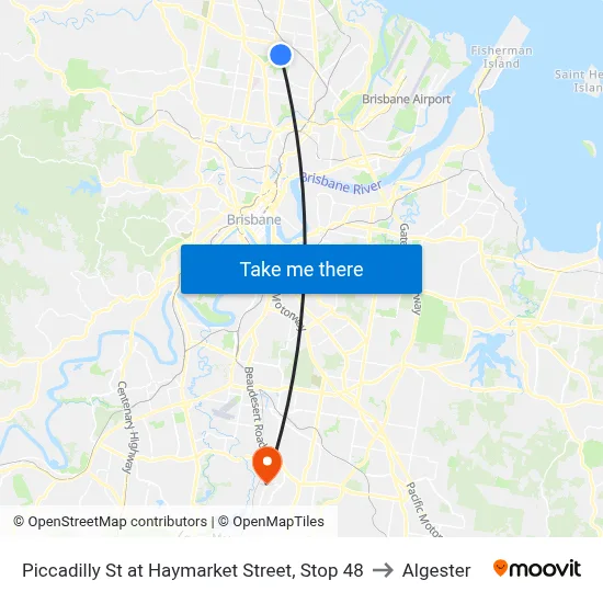 Piccadilly St at Haymarket Street, Stop 48 to Algester map