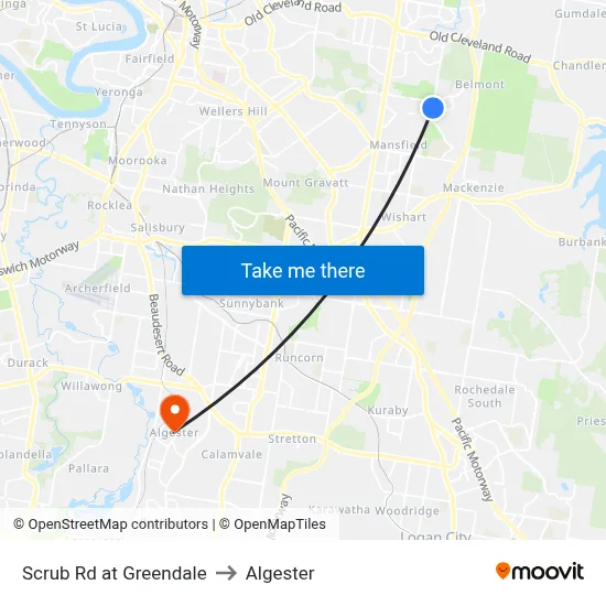 Scrub Rd at Greendale to Algester map