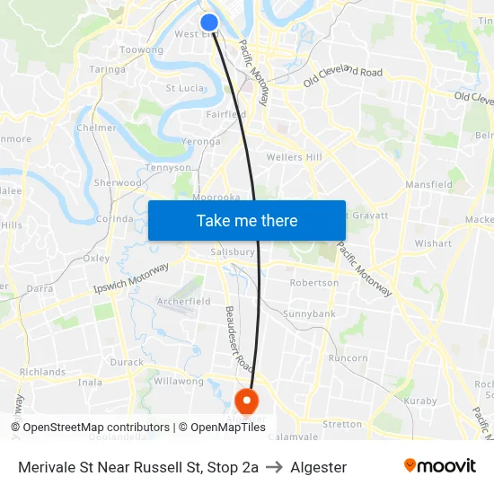 Merivale St Near Russell St, Stop 2a to Algester map