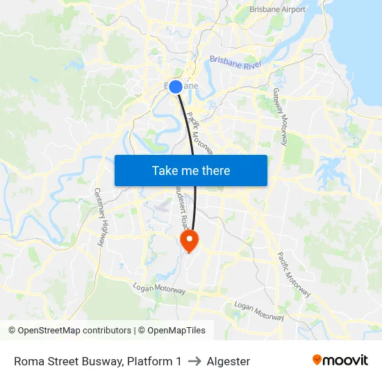 Roma Street Busway, Platform 1 to Algester map