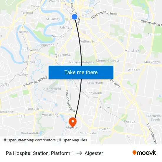 Pa Hospital Station, Platform 1 to Algester map