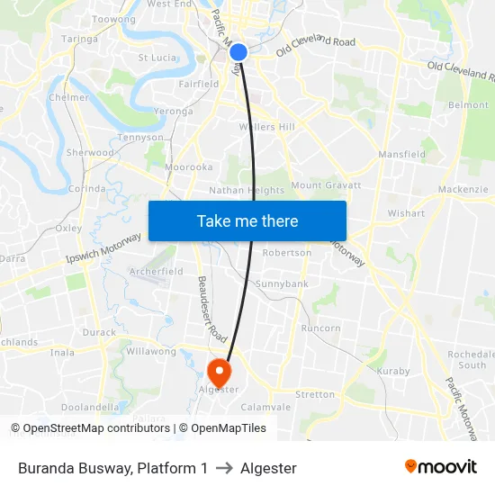 Buranda Busway, Platform 1 to Algester map
