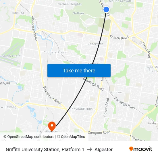 Griffith University Station, Platform 1 to Algester map
