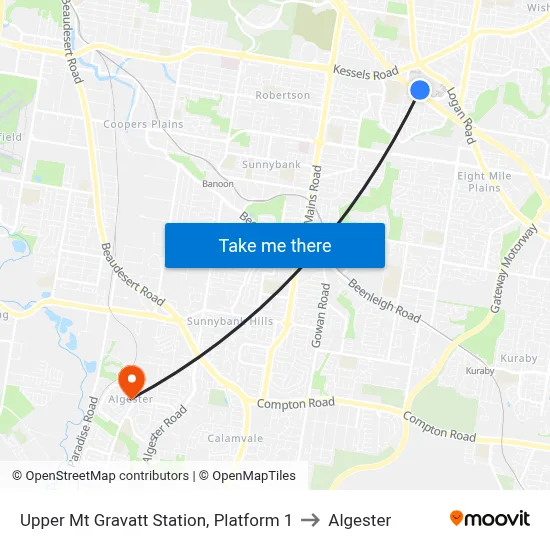 Upper Mt Gravatt Station, Platform 1 to Algester map