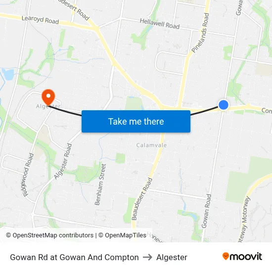 Gowan Rd at Gowan And Compton to Algester map