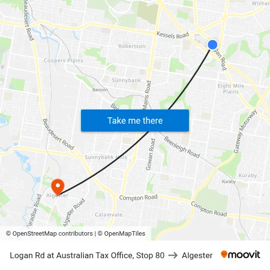 Logan Rd at Australian Tax Office, Stop 80 to Algester map