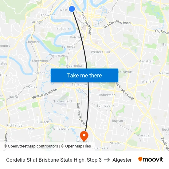 Cordelia St at Brisbane State High, Stop 3 to Algester map